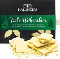 „Hallingers Merry Christmas“ – baltasis šokoladas su mandarinais ir cinamonu – rankų darbo, be alkoholio (dėžutė) – dovana Motinos dienai ir dovanų idėjos Tėvo dienai | Sveikinimai, padėkos, draugystė