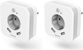 „Hama“ LED naktinė lemputė su lizdu, 2 USB-A išėjimais, judesio jutikliu, šviesos jutikliu (orientacinė lemputė, maitinimo lemputė, skirta kūdikiams, vaikams, suaugusiems, užmigimo lemputė, naktinė lemputė, miego lemputė), balta