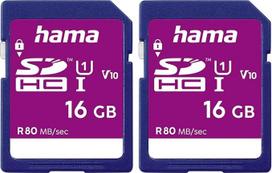 „Hama“ SDHC atminties kortelė, 16GB, SD 3.01 standartas, 80MB/s, 10 klasė, duomenų apsauga užtikrinama mechanine rašymo apsauga, laukelis užrašams (2 vnt. pakuotė)