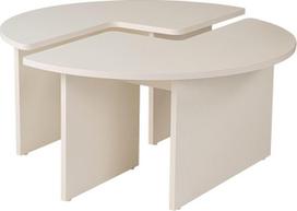 „Hanah Home“ elegantiškas baltas kavos staliukas, skersmuo 90 cm, aukštis 41 cm, pagamintas iš 100 % melaminu dengtos medžio drožlių plokštės, 18 mm storio, stilingas ir funkcionalus šiuolaikiniams gyvenamiesiems kambariams