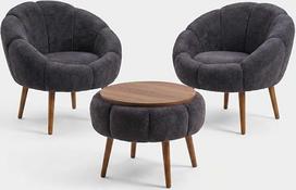„Hanah Home Elegantes“ ausinių fotelių ir kavos staliukų rinkinys (3 dalys), antracito spalvos, 100 % linas ir uosis | 18 mm storio melamino danga | Šiuolaikinis komfortas
