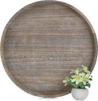 „Hanobe“ didelis XXL dydžio vintage stiliaus medinis apvalus padėklas su rankena, skirtas taburetei, 56 cm | „Country House“ tamsiai rudos spalvos dekoratyvinis padėklas, rustikalios stiliaus padėklas, didelis dekoratyvinis padėklas su rankena, skirtas lo