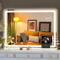 „Hasipu“ kosmetinis veidrodis su apšvietimu, 70 x 50 cm, LED makiažo veidrodis, apšviestas makiažo veidrodis su 3 reguliuojamais apšvietimo režimais, valdymas per jutiklinį ekraną, apvalus, baltas