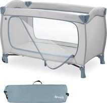 „Hauck“ kelioninė lovelė su XL žaidimų angos ir ratukais „Sleep N Play GO Plus“ (Dusty Blue) | Maža sulankstoma lovelė su nešimo maišeliu, skirta naudoti nuo gimimo iki 15 kg / 3 metų amžiaus, 2-in-1 vaikų kelioninė lovelė ir žaidimų aptvaras (be čiužinio