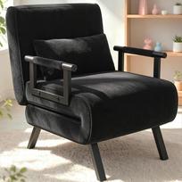 „Hawthyhome“ 4-in-1 sofa-lova su miego funkcija, 57 cm, juoda | Vietą taupanti svečių lova, atlošiamas krėslas su reguliuojamu atlošu, metalinis rėmas, šenilis, svetainė, miegamasis