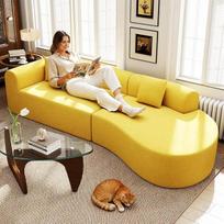„Hawthyhome“ kampinė sofa su miego funkcija, 315 cm, geltona | Sofa be vidinių rėmų, kampinė sofa su miego funkcija, nereikia surinkti, kampinė sofa su atlošiamu krėslu, svetainė, miegamasis