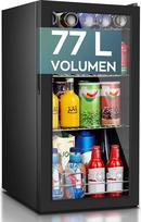 „Heinrich’s Drinks“ šaldytuvas, mini šaldytuvas su stiklinėmis durimis, kompaktiškas ir tylus: 40 dB, LED apšvietimas viduje, puikiai tinka biurui, kempingui, sodui, 5–18 °C, (74 litrai / 3 lentynos / 40 dB)