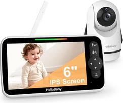„HelloBaby“ 6 colių kūdikių stebėjimo prietaisas su kamera, kūdikių stebėjimo prietaisas be „Wi-Fi“ su 4000 mAh baterija | Didelis ekranas su kamera ir garso funkcija, „ECO“ režimas, naktinio matymo funkcija, nuotoliniu būdu valdoma PTZ kamera, dvipusis r