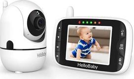 „HelloBaby“ kūdikių stebėjimo sistema „Hello Baby“ su kamera ir garso funkcija, 3,2 colio LCD ekranas, 355° horizontalus ir 120° vertikalus matymo kampas, „Eco“ režimas, dvipusis garso ryšys, naktinio matymo funkcija, temperatūros stebėjimas