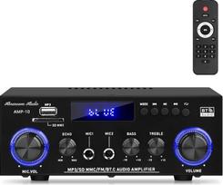 „Henakmsl“ „Bluetooth“ stereo stiprintuvas 2.0, 2 x 50 W, žemų dažnių garsiakalbio išėjimas | Su USB, SD, FM, AUX, 2 mikrofonų įėjimais, aido efektu, nuotolinio valdymo pultu ir išėjimu aktyviam žemų dažnių garsiakalbiui