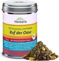 „Herbaria The Oasis“ 100 g | Rytietiški ekologiški prieskoniai, mėtų ir vaisių skonio, skirti kuskusui, tabulei ir bulgūrui, dubenėliams, ryžių ir makaronų salotoms, skardinėje