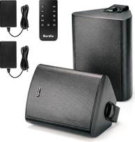 „Herdio“ 4 colių 200 W lauko „Bluetooth“ garsiakalbis, atitinkantis IPX5 atsparumo vandeniui standartą, su belaidžio ryšio galimybe prijungti iki 20 įrenginių, skirtas terasai ar balkonui (juodos spalvos, 2 vnt. rinkinys)