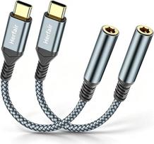 „Herfair“ USB-C į 3,5 mm ausinių jungties adapteris, C tipo į automobilio „Aux“ garso, ausinių ir garsiakalbių adapteris, nailono laidas, dešinysis kampas, kištukas į lizdą, skaitmeninis garso raktas, aukštos raiškos