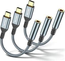 „Herfair“ USB-C į 3,5 mm ausinių jungties adapteris, C tipo į automobilio „Aux“ garso, ausinių ir garsiakalbių adapteris, nailono laidas, dešinysis kampas, kištukas į lizdą, skaitmeninis garso raktas, aukštos raiškos