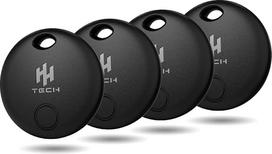 „HH-Tech Smart Tag Lite“ (4 juodi + 4 ekrano apsaugai) „Apple“ „iOS“ įrenginiams, „Air Tracker“, daiktų ieškiklis, keičiama baterija, lengvai sekite savo piniginę, krepšį, lagaminą ir kitus daiktus su