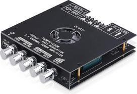 „Hi-Fi“ stiprintuvas su „Bluetooth“, ZK-HT21, 2.1 kanalų, 160 W x 2 + 220 W | Žemų dažnių garsiakalbis, stereo mini garso galios stiprintuvo imtuvo modulis su „BT“/„USB“/„AUX“ įvestimis, TDA7498E lustais, 15–36 V nuolatinė srovė