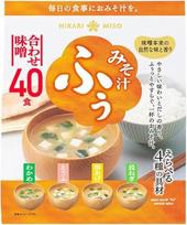 „Hikari Miso“ japoniškos greito paruošimo miso sriubos, 4 skoniai, 40 vnt. miso sriubų (su wakame, su žaliaisiais svogūnais, su tofu, su keptu tofu)