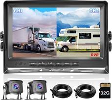 „Hikity“ DVR 1080P plataus kampo atbulinės vaizdo kameros rinkinys su 9 colių LCD monitoriumi, 12–35 V | Naktinio matymo atbulinė kamera, IP69 atsparumas vandeniui, skirta sunkvežimiams, priekaboms, autobusams ir mikroautobusams, 12–35 V, ciklinis įrašyma
