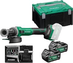 „HIKOKI“ akumuliatorinis kampinis šlifuoklis G1813DVE, šlifavimo diskų skersmuo: 125 mm (18 V, 5,0 Ah ličio jonų akumuliatorius, tuščiosios eigos greitis: 3200–8000 min–1 / su AT režimu), pavaros velenas: M14, be šepetėlių, priedai HSCIII dėkle)