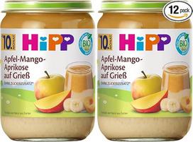 „HiPP“ obuolių, mangų ir abrikosų košė su manų kruopomis, nuo 10 mėnesių, (6 x 190 g) (2 vnt. pakuotė)