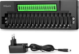 „HiQuick 18“ akumuliatorių įkroviklis su LED ekranu ir „Type-C“ įvestimi | Atskiros įkrovimo vietos 1–16 AA/AAA Ni-MH akumuliatoriams + 2 x 9 V blokams. Apsauga nuo perkrovos ir trumpojo jungimo, aušinimas, greitasis įkrovimas