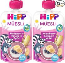 „HiPP“ müesli su mėlynėmis, bananais, obuoliais ir jogurtu, išspaudžiami pakeliai, skirti vaikams nuo 1 metų (6 x 120 g) (2 vnt. pakuotė)