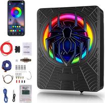 „Hodozzy“ 1200 W RGB žemų dažnių garsiakalbis, plonas po sėdyne montuojamas žemų dažnių garsiakalbis automobiliams ir stiprintuvo komplektas su RGB šviesos sinchronizavimu pagal ritmą, atskiru žemų dažnių filtro / stiprinimo / žemų dažnių pabrėžimo reguli