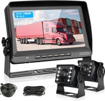 „Hodozzy“ automobilinė atbulinės eigos kamera su 8 colių LCD monitoriumi, AHD 1080P, 2 kameros, IP69 atsparumas vandeniui, itin geras naktinio matymo režimas, atbulinės vaizdo kameros kabelis 12 V–24 V, skirtas kemperiams, sunkvežimiams, priekaboms, autob