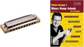 „Hohner Blues Harp“ armonika C-dur ir „Blues Harp School“ su CD bei DVD – armonikos grojimas pradedantiesiems / pagrindinės grojimo technikos: natų lenkimas / paprastos melodijos /