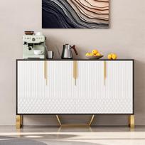 „Homary“ bufetas, 150 cm, virtuvės spintelė, pagaminta iš tvirto nerūdijančio plieno ir medžio, 4 durelės, 6 lentynos, modernus daiktų laikiklis, baltos/juodos spalvos