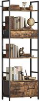„HOMCOM Library“ 6-pakopė laikymo lentyna su 4 lentynomis, 3 sulankstomomis audinio stalčiais, metaliniu rėmu, pramoninio stiliaus laikymo baldas, skirtas svetainei, biurui, miegamajam, 60 x 30 x 176 cm, rustikalinio stiliaus