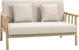 „HOMCOM“ dvivietė sofa su 2 juosmens pagalvėlėmis, mediniu rėmu, lino imitacija, smėlio spalvos | Sofa, minkšta sofa, moderni dvivietė sofa mažoms erdvėms, svetainė, miegamasis
