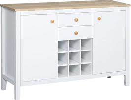 „HOMCOM“ komoda su 2 stalčiais, 2 reguliuojamomis lentynomis ir 9 butelių laikikliu – matmenys: 110 x 35 x 75 cm