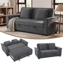 „HOMCOM“ miegamoji sofa „3-in-1“ – išskleidžiama dvivietė sofa, 135 x 181 cm, tamsiai pilka | Miegamoji sofa su miego funkcija, reguliuojamu atlošu, šoninėmis kišenėmis, dekoratyvinėmis pagalvėlėmis, šenilio stiliaus apdaila, skirta svetainei