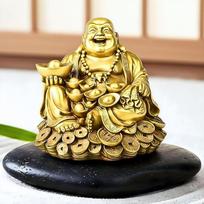 „HOME GENIE“ juokiančio Budos statulėlė su turtų monetomis | Feng Shui gerovės statulėlė | Auksu dengtas dekoratyvinis eksponatas namams ir biurui | Gausos ir laimės palaiminimas | Dydis