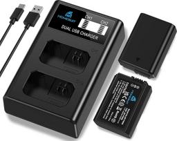 „Homesuit“ NP-FW50 baterija (1300 mAh) ir USB LCD įkroviklio rinkinys, skirtas „Sony ZV“-E10, A6000, A6300, A6400, A6500, A5100, A5000, A7, A72, A7R, A7R2, A7S2, 7RM2, 7SM2, 7M2, A7R2, A7S2, 55, RX15 0 II III IV „NEX-3/5/6/7“, „NEX-F3“ fotoaparatams (2 vn