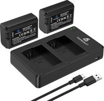 „Homesuit“ NP-FW50 akumuliatorius (1300 mAh) ir USB-LED dvigubas įkroviklio rinkinys, skirtas „Sony ZV“-E10, A6000, A6300, A6400, A6500, A5100, A5000, A7, A7II, A7R, A7RII, A7SII, A55, RX10 II, III, IV fotoaparatams (2 vnt. rinkinys)