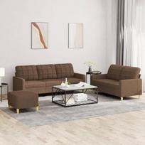 „Homgoday Brown“ 2 ir 3 vietų sofa su pufu, audinys (100 % poliesteris), putų užpildas | Svetainės baldai, modelis 3201317