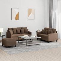 „Homgoday Brown“ dvivietė sofa su pufu, 120/140 cm, audinio ir metalo apdaila, putų užpildas – sofų komplektas, modelis 3201659