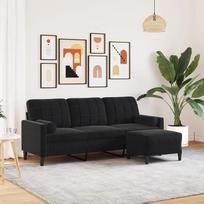 „Homgoday“ 3-vietė sofa su kojų atrama, juoda, 180 cm, aksominė, išskleidžiama sofa, svetainės sofa, sofos, lauko sodo sofa, svetainė, terasa, lauko erdvė