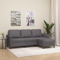 „Homgoday“ 3-vietė sofa su pufu, poilsio sofa, sofos, svečių sofa, L formos sofa, kampinė sofa, poilsio sofa, sėdimoji baldai, skirti svetainei, biurui, miegamajam, pilkos spalvos, 180 cm, dirbtinė oda