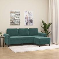 „Homgoday“ 3-vietė sofa su pufu, poilsio sofa, sofos, svečių sofa, L formos sofa, kampinė sofa, poilsio sofa, sėdimoji baldai, skirti svetainei, biurui, miegamajam, tamsiai žalia, 180 cm, aksomas