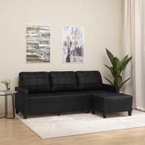 „Homgoday“ 3-vietė sofa su pufu, juoda, 180 cm, dirbtinė oda