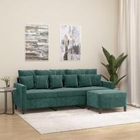 „Homgoday“ 3-vietė sofa su pufu, poilsio sofa, sofos, svečių sofa, L formos sofa, kampinė sofa, poilsio sofa, sėdimoji baldai, skirti svetainei, biurui, miegamajam, 180 cm, aksomas, tamsiai žalia