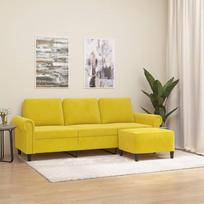 „Homgoday“ 3-vietė sofa su pufu, sofa, sofos, poilsio sofa, svečių sofa, L formos sofa, poilsio sofa, kampinė sofa, sėdimoji baldai, skirti svetainei, miegamajam, biurui, geltona, 180 cm, aksomas