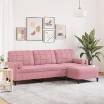 „Homgoday“ 3-vietė sofa, rožinis aksomas, metalinis rėmas, patogi, su pėdų atrama, išskleidžiama sofa, modelis 3278280