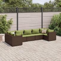 „Homgoday“ 7 dalių lauko baldų komplektas su rudomis polirataninėmis pagalvėlėmis, baldų apdaila, komplektas su miegamuoju sofos, svetainė, sofa, modernus lauko baldų komplektas sodui, modelis 3308262