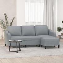 „Homgoday“ šviesiai pilkos spalvos trisėdė sofa su pufu, kvėpuojanti, stabili, patogi ir modernaus dizaino, modelis 3201135