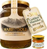 „Honeycomb Gold“ – Alpių medus iš bitininko, patikrinta kokybė ir tarptautinis pripažinimas 2025 m., 1 kg + 30 g auksinio manukos medaus, 400 MGO