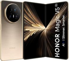 „Honor Magic V5 5G AI“ sulankstomas telefonas, be SIM kortelės, 8,8 mm sulankstomas ekranas, 5690 mAh baterija, veikianti visą dieną, 16GB + 512GB, „Snapdragon® 8 Elite“ mobilioji platforma, „Eye Comfort“ ekranas, dvi SIM kortelės, „Android 15“, auksini